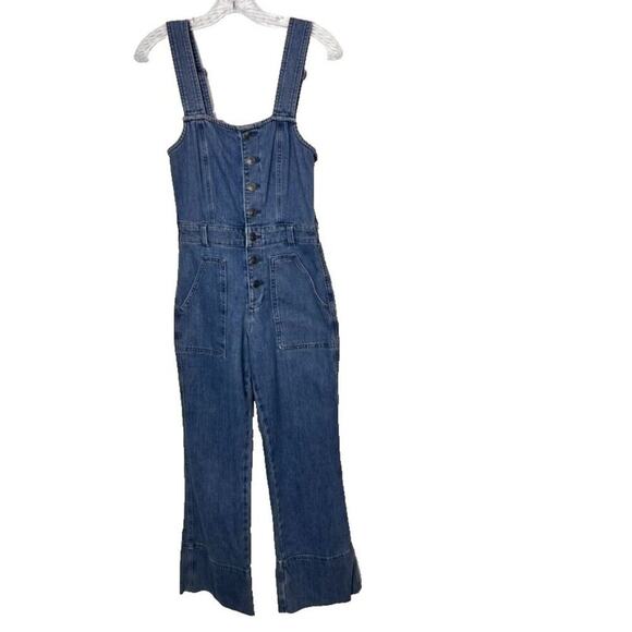 aerie Denim - Aerie Overalls Womens XS Blue Button Front Kick Flare Denim Apron Bib